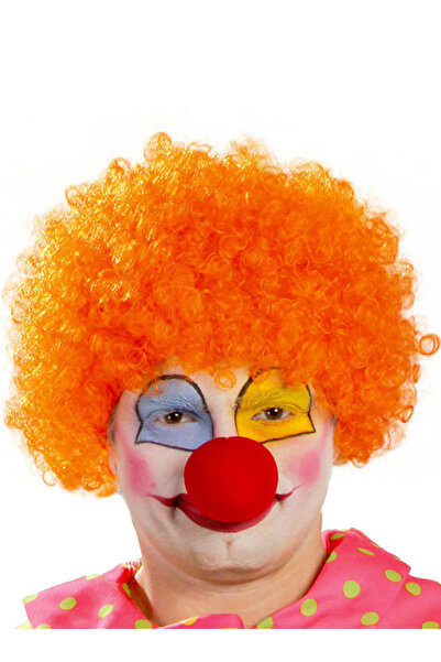 OSKA GLOBAL Orange Color Curly Afro Bonus Wig Fake Hair and Red Nose Set