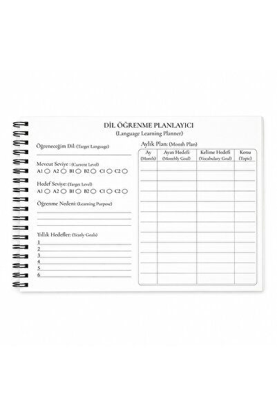 Kapudan 52 Week Language Learning Planner / A5 Horizontal 52 Sheets (104 Pages) Pvc Coated Cardboard Cover