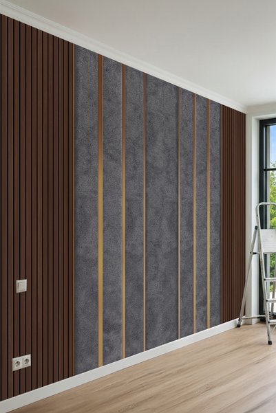 dreamwall Ahşap Çıtalar,Kumaş Dokusu ve Şerit Görünümlü Tek Parça Tekstil Duv...