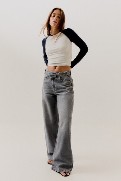 Bershka Kruvaze belli wide leg jean