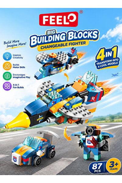 Feelo FL1160 Changeable Fighter 87-Piece 4-in-1 Building Blocks Set for Kids ...
