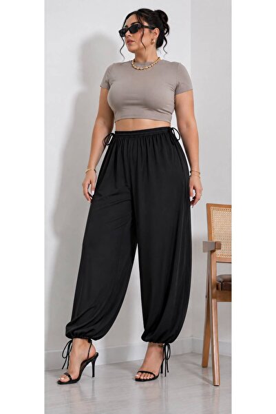 CNG MODA Plus Size Sandy Lace-Up Trendy Baggy Trousers