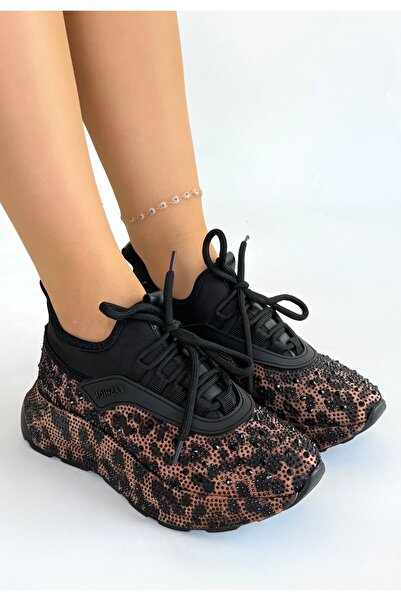 lucistep Pantofi sport Rimay maro cu broderie leopard