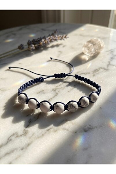 Meneva Aksesuar Special Design Handmade White Howlite Natural Stone Macrame B...