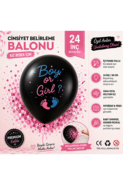 Ufak Tefek Şeyler Pembe Pullu Cinsiyet Belirleme Balonu Siyah Büyük Boy 24 In...