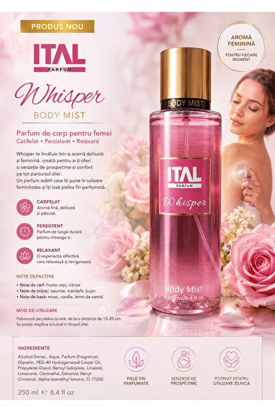 İtal Whisper Body Mist 250 ml – Parfum de Corp pentru Femei cu Aromă de Fruct...