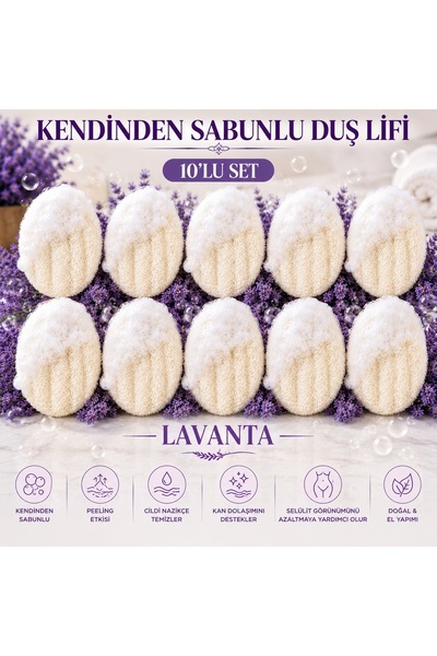 Lavandula 10 adet kendinden sabunlu duş Lifi - Lavantalı - Kabak Kese - Doğal...