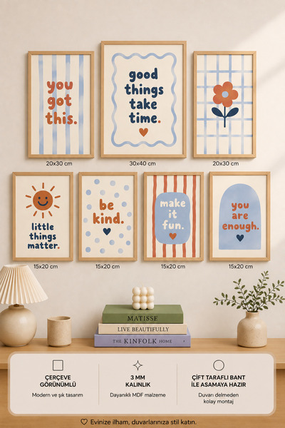 UNT 7'li Çerçeve Görünümlü Modern Tablo Seti | Good Things Take Time & You Go...