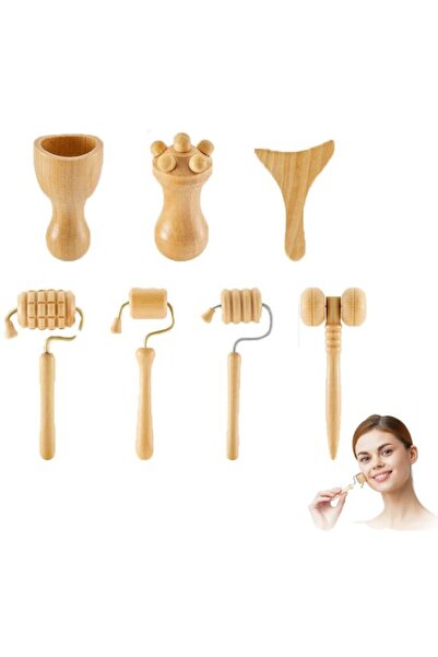 OEM Set de 7 instrumente din lemn pentru masaj facial, Gua Sha pentru lifting...