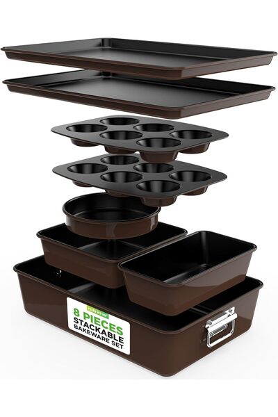 Nutrichef 8-Piece Nonstick Bakeware Set - Baking Tray Set with Non-Stick Coat...