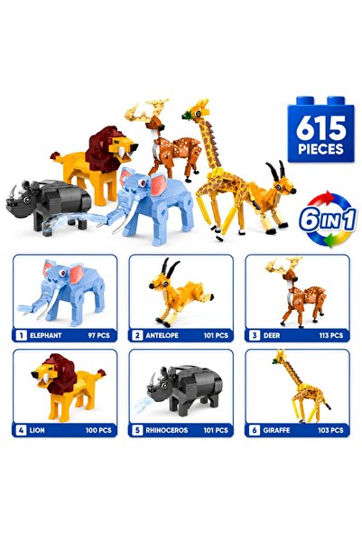 Minibric Set de Constructie cu Piese Tip Blocuri Construit 615 Piese 6in1 Zoo...