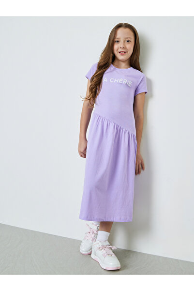 Styli Teen Girls Lilac Round Neck Cotton T-Shirt Dress