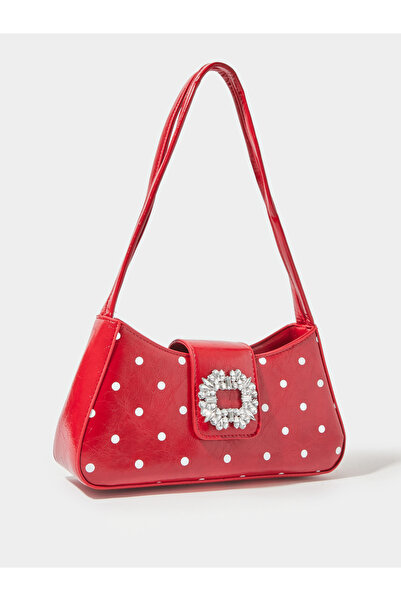 Styli Red Polka Dot Shoulder Bag with Embellished Buckle
