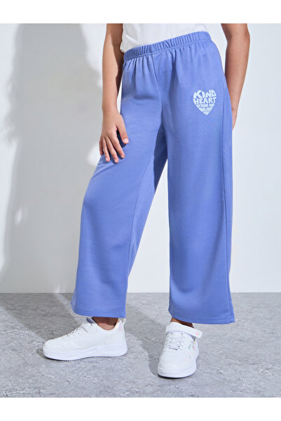 Styli Teen Girls Blue Graphic Print Wide Leg Joggers