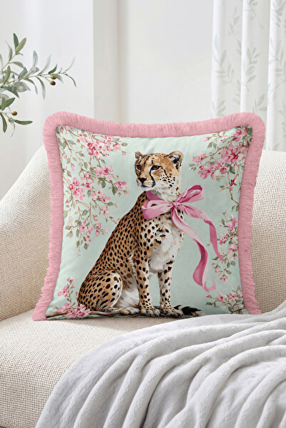 Realhomes Pink Bow and Cheetah Figured Floral Branch Patterned Fringed Throw ...