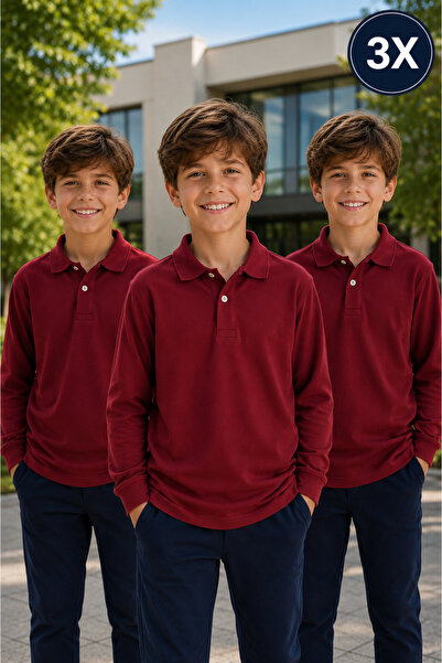 Yalçınoğlu Kids Pachet de 3 tricouri școlare premium cu guler polo, 100% bumb...