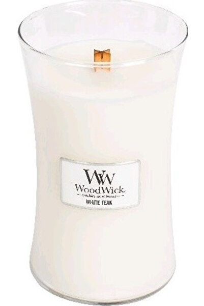 WoodWick Ароматна свещ с аромат на бял тик, с дървен фитил, 609.5 г