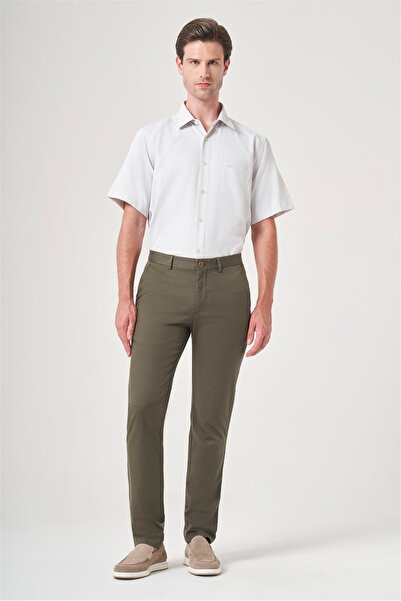 İmza Khaki Side Pocket Slim Fit Casual Cotton Chino Trousers 1003260178