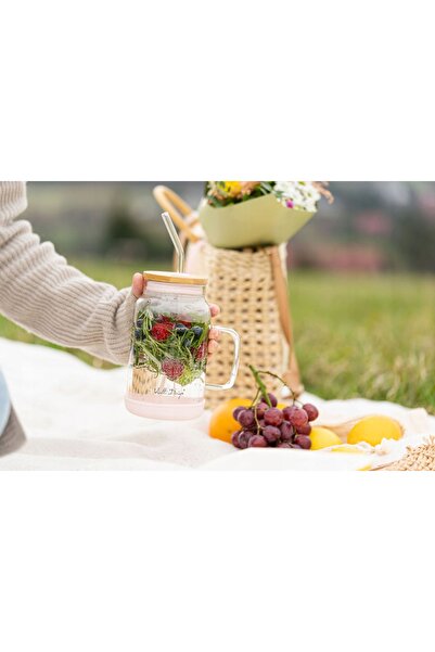 NO BRAND VIALLI CUP Borcan de sticlă cu pai pentru băuturi Suc Apă FUORI 600