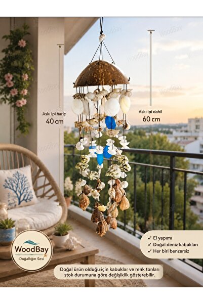 WoodBay Deniz Kabuğu Coconut Hindistan Cevizi Rüzgar Çanı El Yapımı Dekoratif...