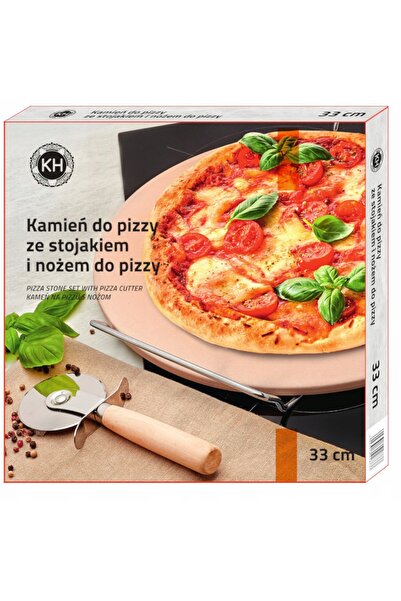 Konighoffer Piatră pentru pizza cu suport și tăietor de pizza cu ascuțitor 33 cm