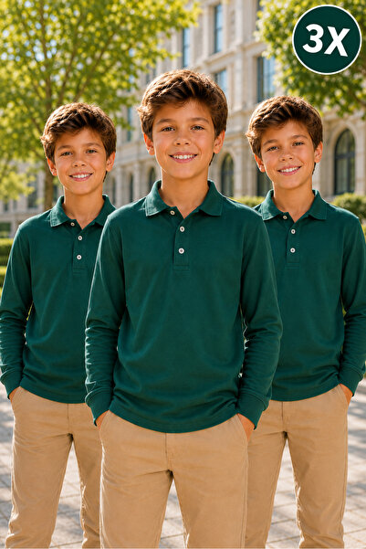 Yalçınoğlu Kids Pachet de 3 tricouri școlare premium cu guler polo, 100% bumb...