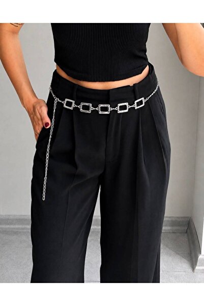 LİA KEMER Square Silver Chain Accessories for Jacket, Dress, Pants, Evening D...