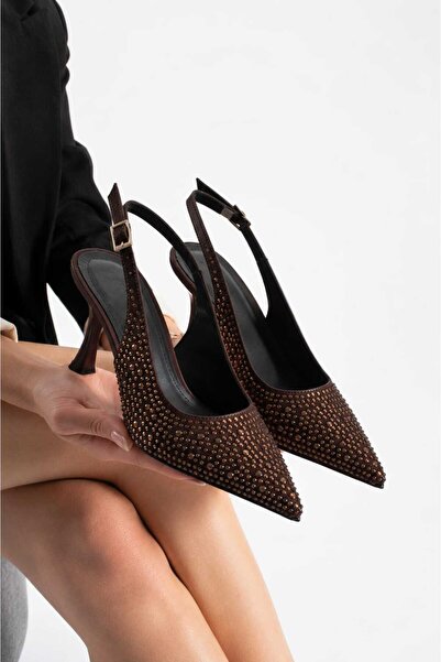 VEYA Women's Stoned Slingback Stiletto Pointed Toe Thin Heeled Shoes 9 cm Eve...
