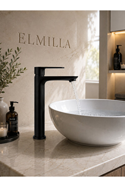 elmilla Lüx Siyah Çanak Lavabo Bataryası Çanak Lavabo Uyumlu Premium Ağır Göv...