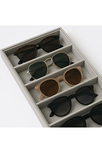 Zâna Casei Grey Suede Organizer Stand with 6 Compartments for Glasses 38x18.5...