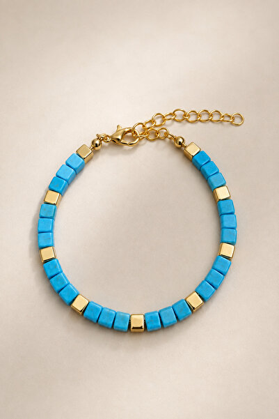 Alexis Carrel Marcel Gold Detailed Blue Cube Bead Bracelet