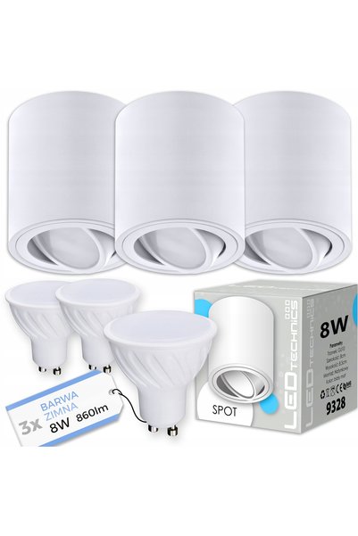 LEDtechnics 3x Corp de iluminat tip spot, montaj aparent, pentru tub halogen,...