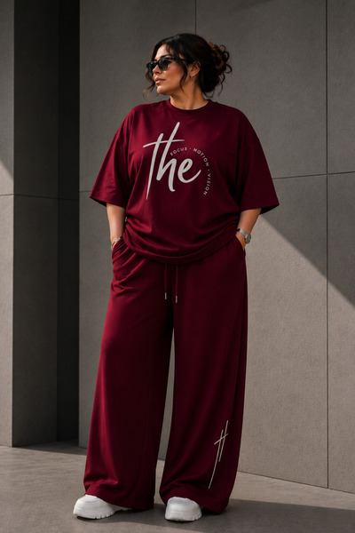 Rubonia Women's Plus Size Oversize Printed 2-Piece Tracksuit Set Wide Leg Cre...