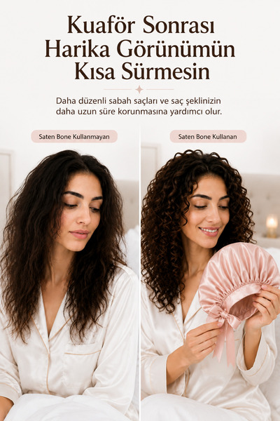 SOLEZON Ayarlanabilir Saç Bakım Bonesi İpek Saten Uyku Bonesi Tek Katlı Banda...