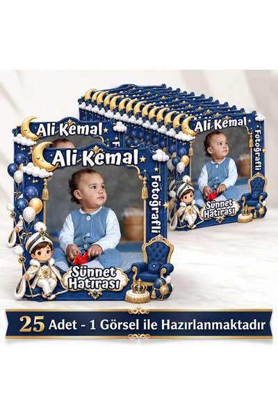 wonderlike 25 Adet Kişiye Özel Fotoğraflı Erkek Çocuk Sünnet Magneti Lacivert...