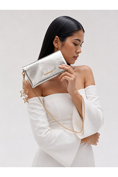 Mia Collection Canggu Model Clutch Bag, Portfolio Bag, Handbag Silver