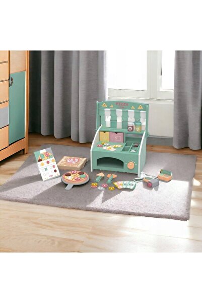 NO BRAND MERKAN Set din lemn pentru prepararea pizzei + accesorii – jucărie p...