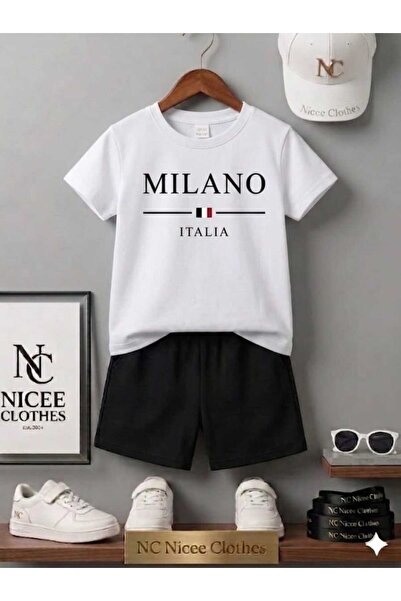 Leto Lykia Summer Children's T-Shirt Shorts Unisex (Black Milan Striped Italy...