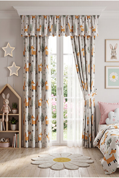 TOLLY PAW Baby & Kids Curtain Colored 2-Wing Cornice Short Background Curtain...
