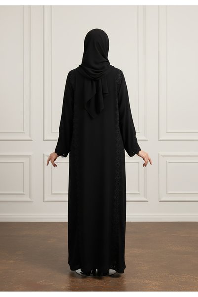 Nukhbaa Geometric Lace Abaya | Nida Fabric