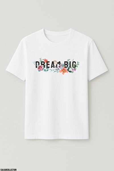 CALKARCOLLECTION تيشيرت للجنسين مقاس كبير مطبوع عليه Dream Big Flowers