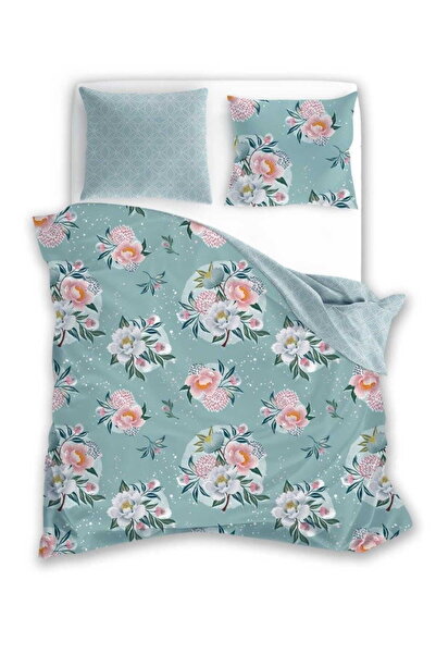 Faro Lenjerie de pat din bumbac 220x200 Flovery Flower Garden Turcoaz