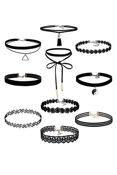 VeeShop Set 10 coliere choker, catifea, dantela, tattoo choker, ying yang