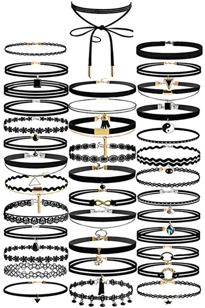 VeeShop Set 37 coliere choker, catifea, dantela, tattoo choker, canaf, stelut...