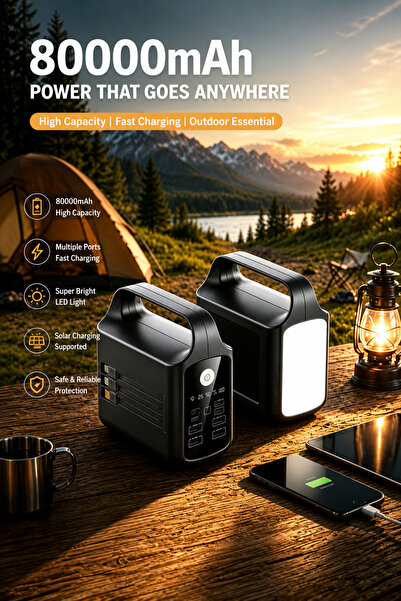Generic Brand 80000mAh solar-powered portable charger with built-in cable, po...