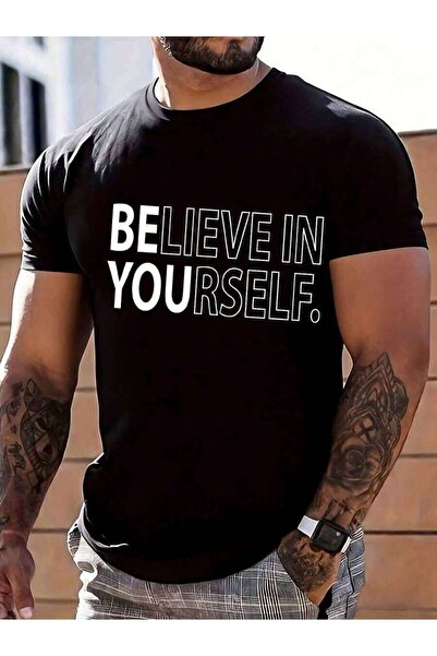 NOURAM Believe In Yourself Motivational Men Inspirational Quote Graphic Tee C...