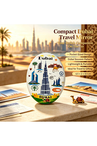 ARIANA Dubai Souvenir Folding Pocket Mirror, printed with Burj Khalifa & Palm...
