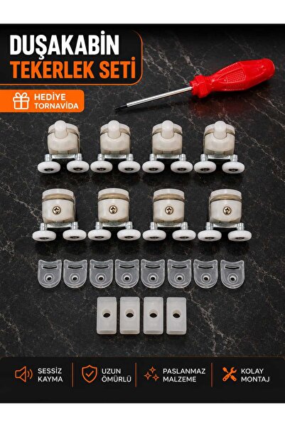 QuarVit Şeffaf Renk Cam Duşakabin Tekeri Tekerleği Rulmanı 8'li Set (TORNAVİD...