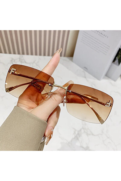 Choice4 C3 Double Tea QVQV Rimless Diamond Letters Sunglasses Fashion Square ...