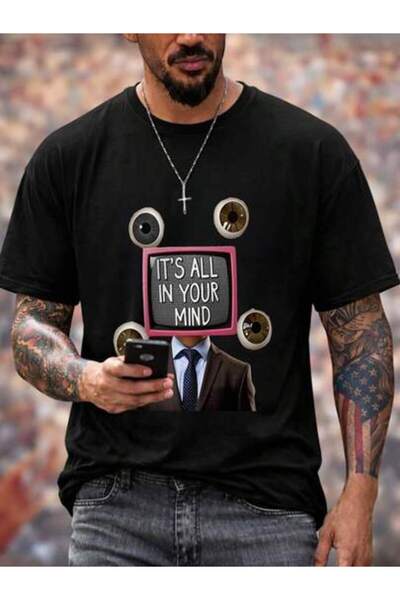 Astogria13 Men's _IT's ALL IN YOUR MIND_ T-Shirt - Oversized Casual Round Nec...